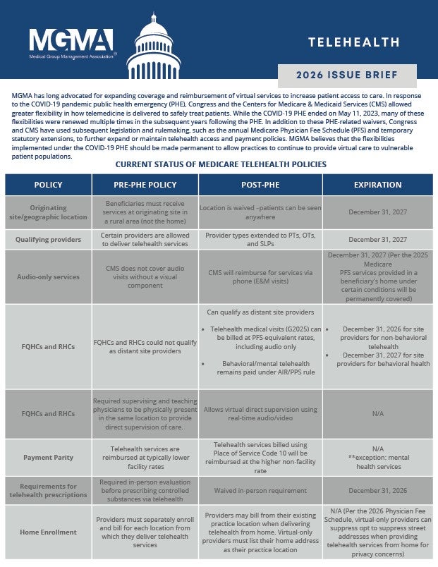 MGMA 2026 Telehealth Position Paper